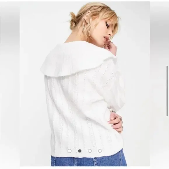 NWT Topshop Knitted Stitch Collar Jumper in Ivory - Picture 7 of 13